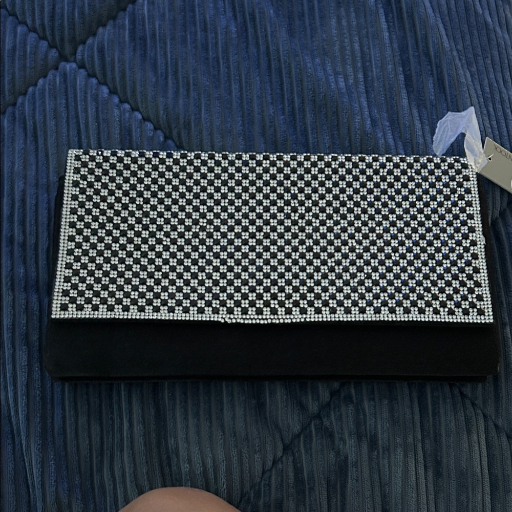 Jessica McClintock Black and Silver Checkered Clutch